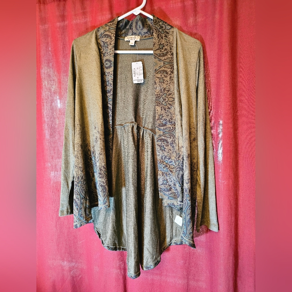 One world green cardigan
